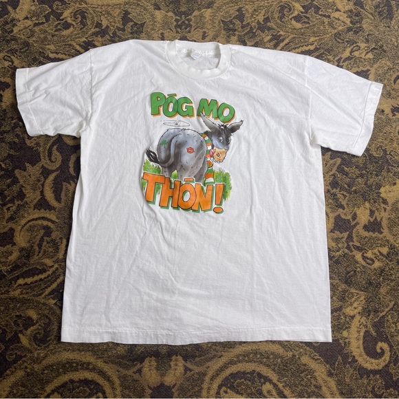 Screen Stars Other - Vtg 90s Kiss My …. Donkey Irish Funny White‎ Shirt Mens Size XL